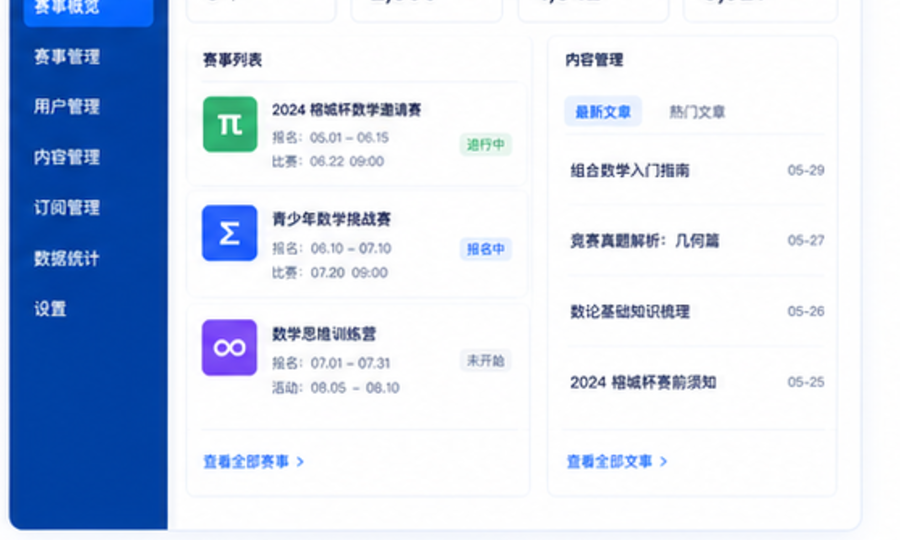榕城数学赛事后台界面预览